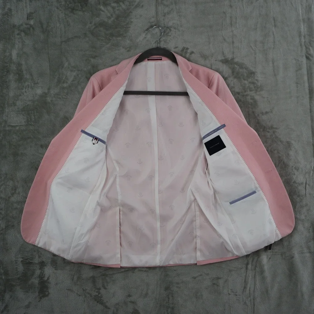 Tommy Hilfiger Modern Fit Flex Blazer Men 40L Pink Preppy 90s Formal Coastal NWT